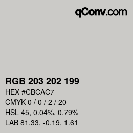 Color code: RGB 203 202 199 | qconv.com