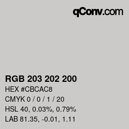 Code couleur: RGB 203 202 200 | qconv.com