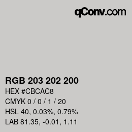 颜色代码: RGB 203 202 200 | qconv.com