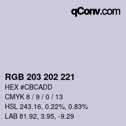 Color code: RGB 203 202 221 | qconv.com