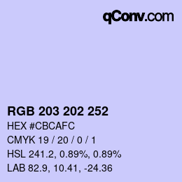 Color code: RGB 203 202 252 | qconv.com