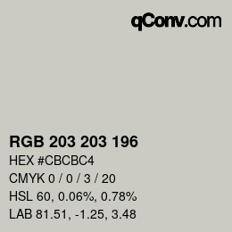 カラーコード: RGB 203 203 196 | qconv.com