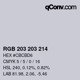 カラーコード: RGB 203 203 214 | qconv.com
