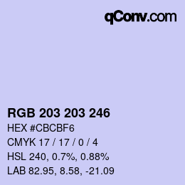 Código de color: RGB 203 203 246 | qconv.com