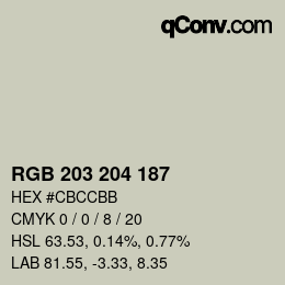 Color code: RGB 203 204 187 | qconv.com