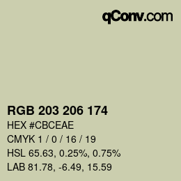 Código de color: RGB 203 206 174 | qconv.com