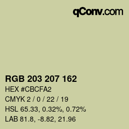 Color code: RGB 203 207 162 | qconv.com