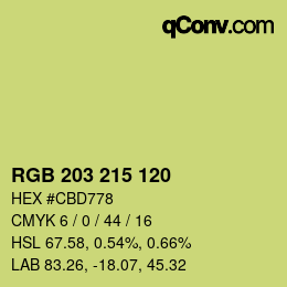 Color code: RGB 203 215 120 | qconv.com