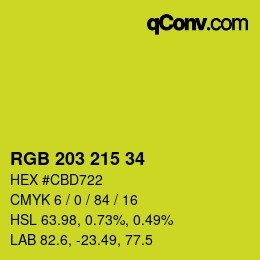 カラーコード: RGB 203 215 34 | qconv.com