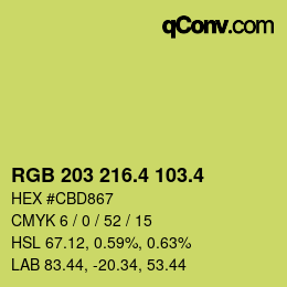 カラーコード: RGB 203 216.4 103.4 | qconv.com
