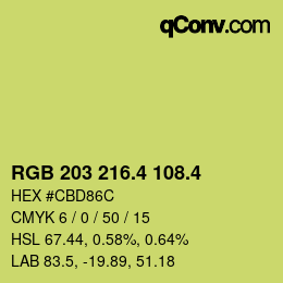 カラーコード: RGB 203 216.4 108.4 | qconv.com