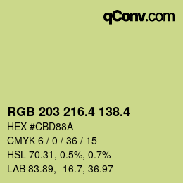 カラーコード: RGB 203 216.4 138.4 | qconv.com