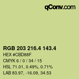 カラーコード: RGB 203 216.4 143.4 | qconv.com