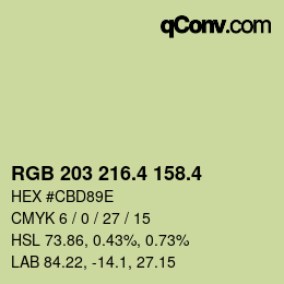 カラーコード: RGB 203 216.4 158.4 | qconv.com