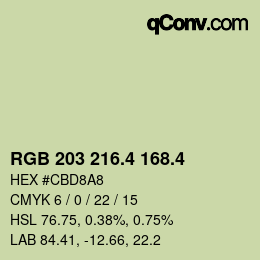カラーコード: RGB 203 216.4 168.4 | qconv.com