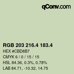カラーコード: RGB 203 216.4 183.4 | qconv.com