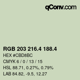 カラーコード: RGB 203 216.4 188.4 | qconv.com
