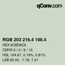 カラーコード: RGB 203 216.4 198.4 | qconv.com