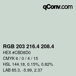 カラーコード: RGB 203 216.4 208.4 | qconv.com