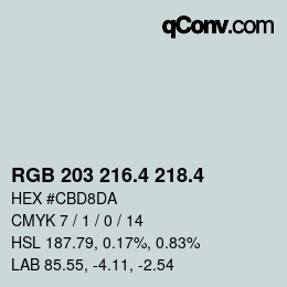カラーコード: RGB 203 216.4 218.4 | qconv.com