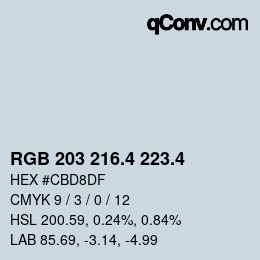 カラーコード: RGB 203 216.4 223.4 | qconv.com