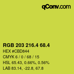 カラーコード: RGB 203 216.4 68.4 | qconv.com