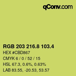 カラーコード: RGB 203 216.8 103.4 | qconv.com