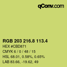 カラーコード: RGB 203 216.8 113.4 | qconv.com