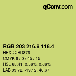カラーコード: RGB 203 216.8 118.4 | qconv.com