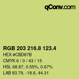 カラーコード: RGB 203 216.8 123.4 | qconv.com