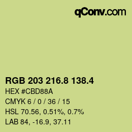 カラーコード: RGB 203 216.8 138.4 | qconv.com