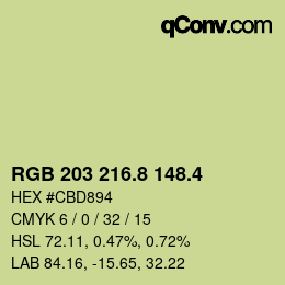 カラーコード: RGB 203 216.8 148.4 | qconv.com
