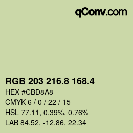 カラーコード: RGB 203 216.8 168.4 | qconv.com