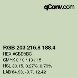 カラーコード: RGB 203 216.8 188.4 | qconv.com