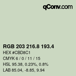 カラーコード: RGB 203 216.8 193.4 | qconv.com