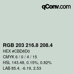 カラーコード: RGB 203 216.8 208.4 | qconv.com