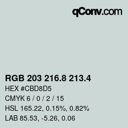 カラーコード: RGB 203 216.8 213.4 | qconv.com