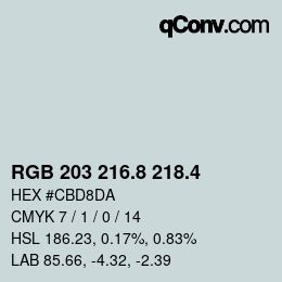 カラーコード: RGB 203 216.8 218.4 | qconv.com
