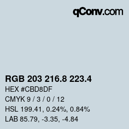 カラーコード: RGB 203 216.8 223.4 | qconv.com