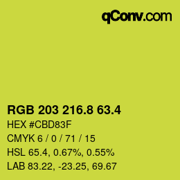カラーコード: RGB 203 216.8 63.4 | qconv.com