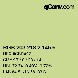 カラーコード: RGB 203 218.2 146.6 | qconv.com