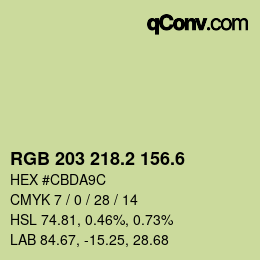 カラーコード: RGB 203 218.2 156.6 | qconv.com