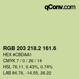 カラーコード: RGB 203 218.2 161.6 | qconv.com