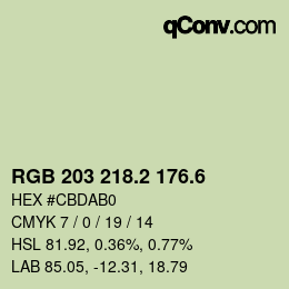カラーコード: RGB 203 218.2 176.6 | qconv.com