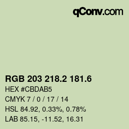 カラーコード: RGB 203 218.2 181.6 | qconv.com
