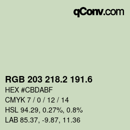 カラーコード: RGB 203 218.2 191.6 | qconv.com