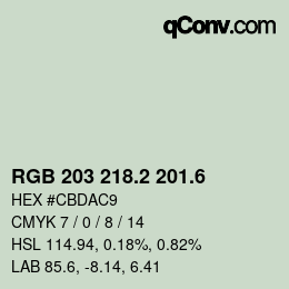 カラーコード: RGB 203 218.2 201.6 | qconv.com