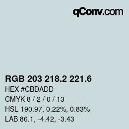 カラーコード: RGB 203 218.2 221.6 | qconv.com