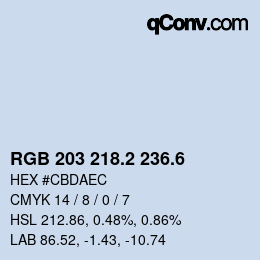 カラーコード: RGB 203 218.2 236.6 | qconv.com