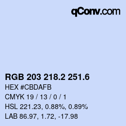 カラーコード: RGB 203 218.2 251.6 | qconv.com